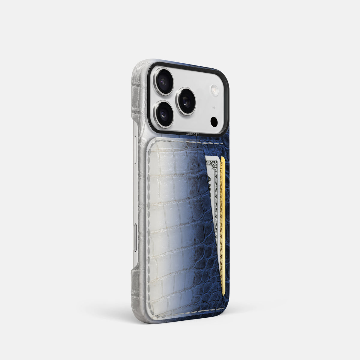 Double Card Case For iPhone 17 Pro In Himalayan Crocodile -2 | Navy-Blue-Black