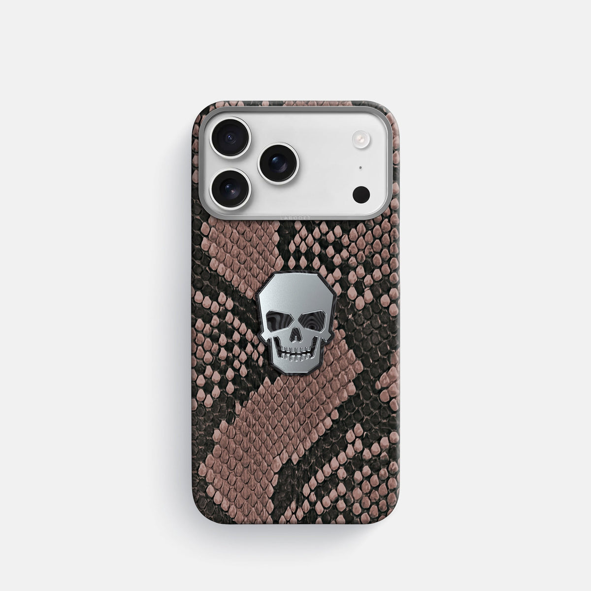 Classic Case With Titanium Skull For iPhone 18 Pro In Deluxe Python -1 | Mahogany-Brown-Steel