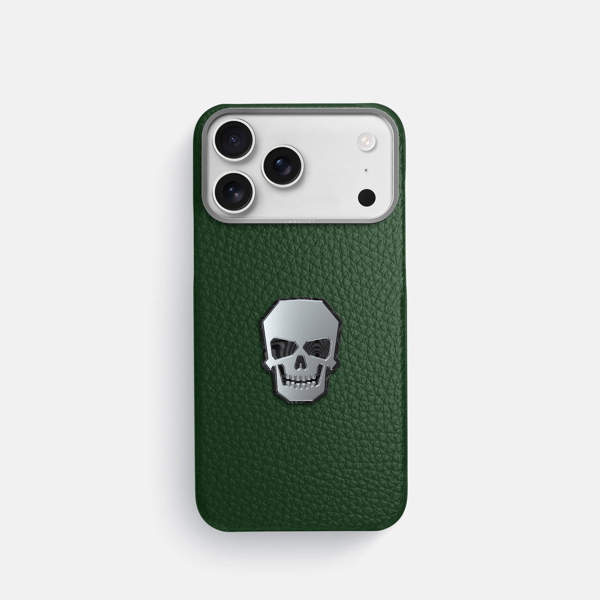 Classic Case With Titanium Skull For iPhone 18 Pro In Calf -1 | Dark-Green-Steel