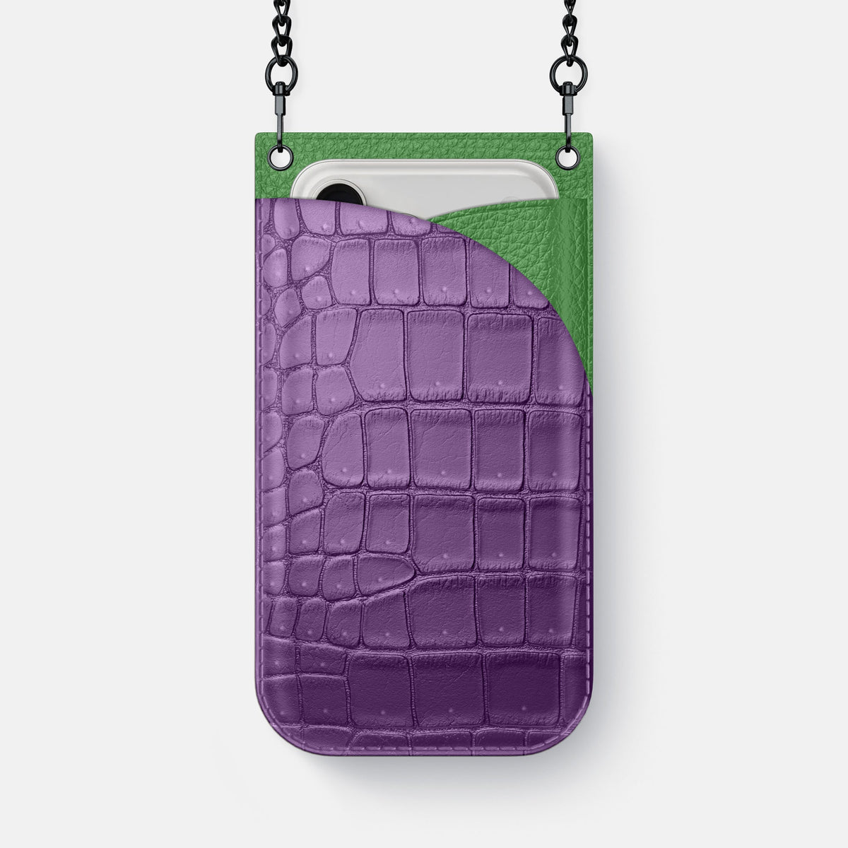 Crossbody Bag For iPhone 18 Pro Max In Porosus Crocodile -1 | Purple-Black