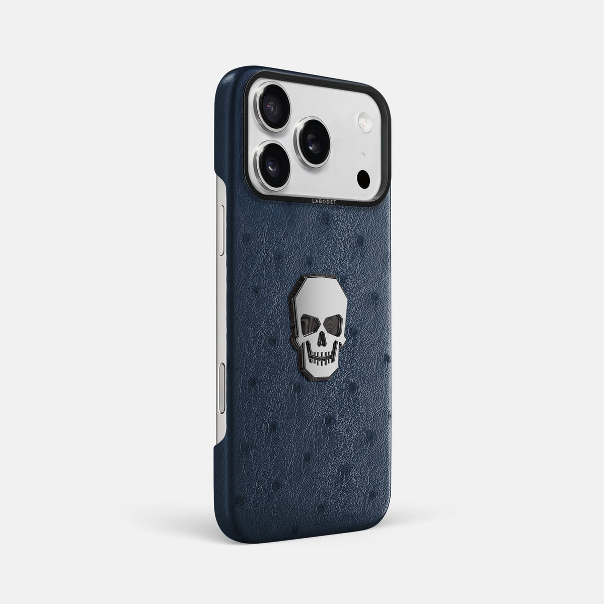 Classic Case With Titanium Skull For iPhone 18 Pro Max In Ostrich -2 | Navy-Blue-Black