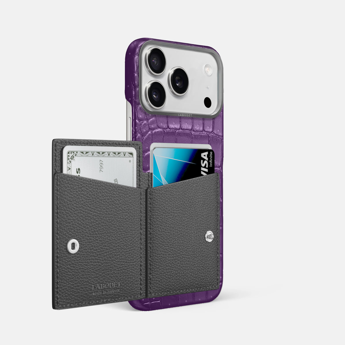Bi-Fold Case For iPhone 17 Pro Max In Porosus Crocodile -2 | Purple-Steel