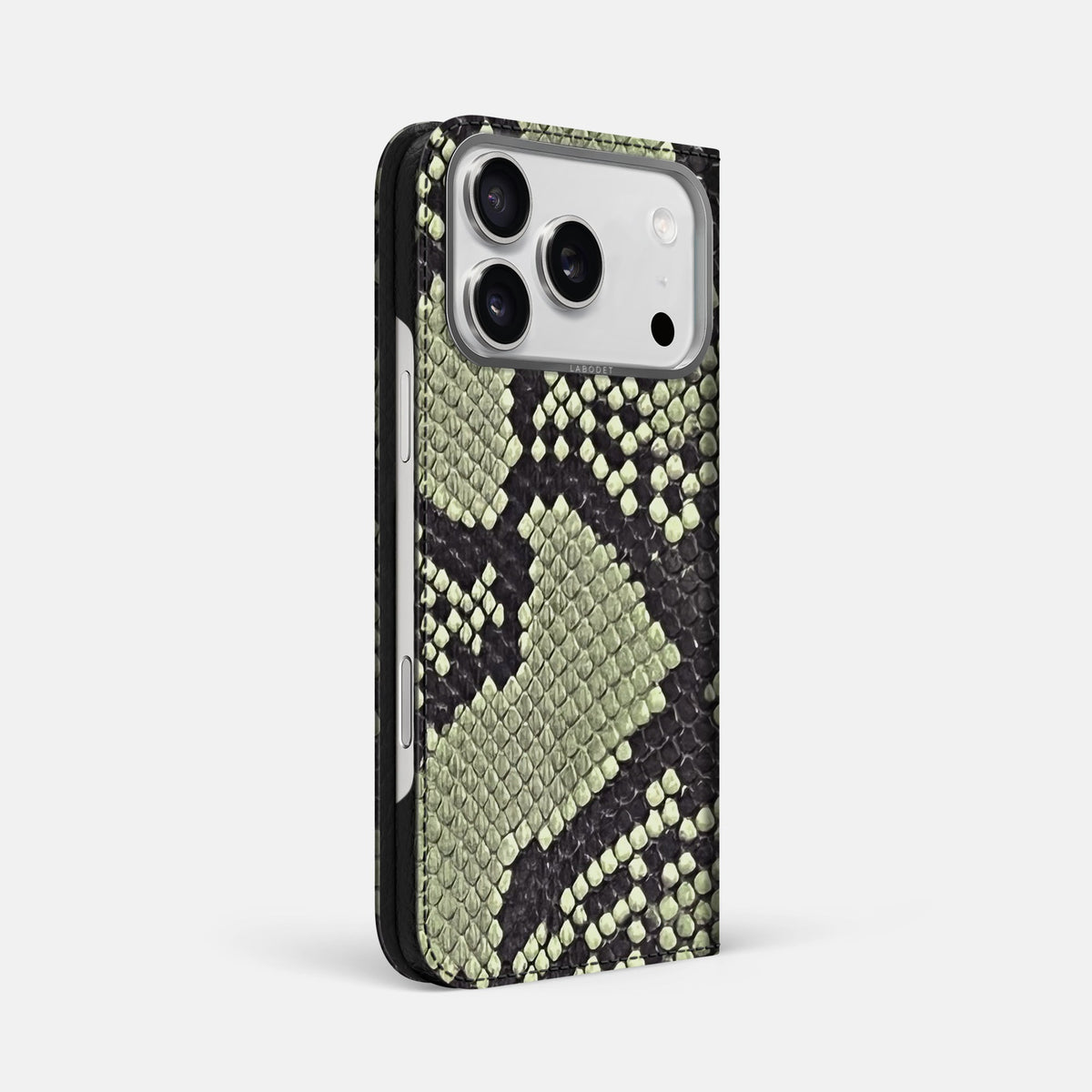 Folio Case For iPhone 18 Pro Max In Deluxe Python -1 | Army-Green-Steel