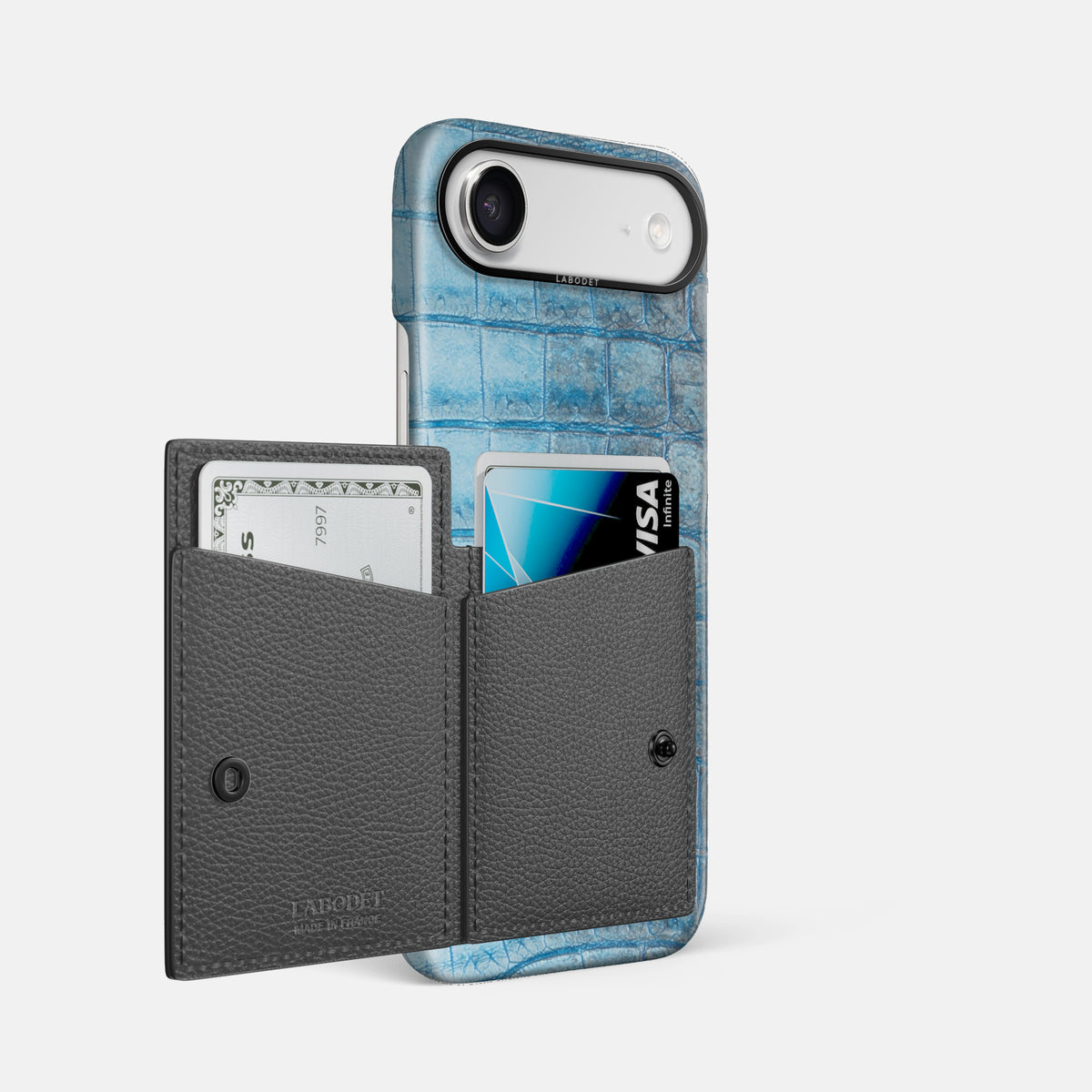 Bi-Fold Case For iPhone 17 Air In Himalayan Crocodile -2 | Ice-Blue-Black