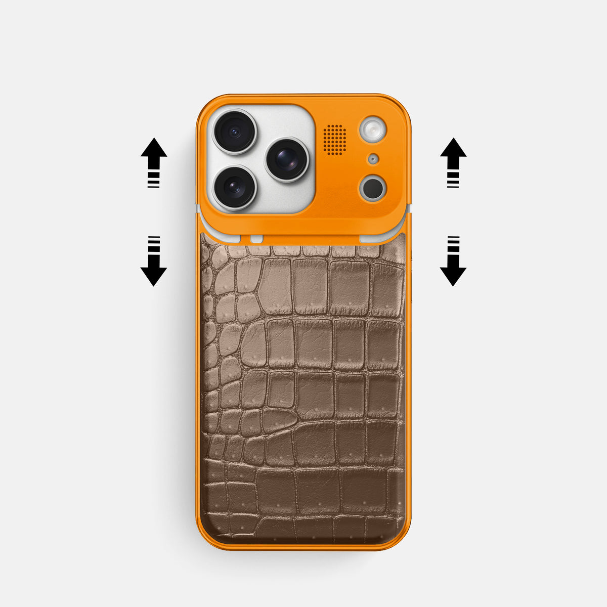 Metal Case For iPhone 17 Pro In Porosus Crocodile -2 | Fur-Brown-Orange