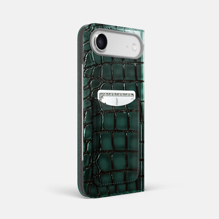 Folio Case with Card For iPhone 17 Air In Patina Alligator -1 | Green-Steel