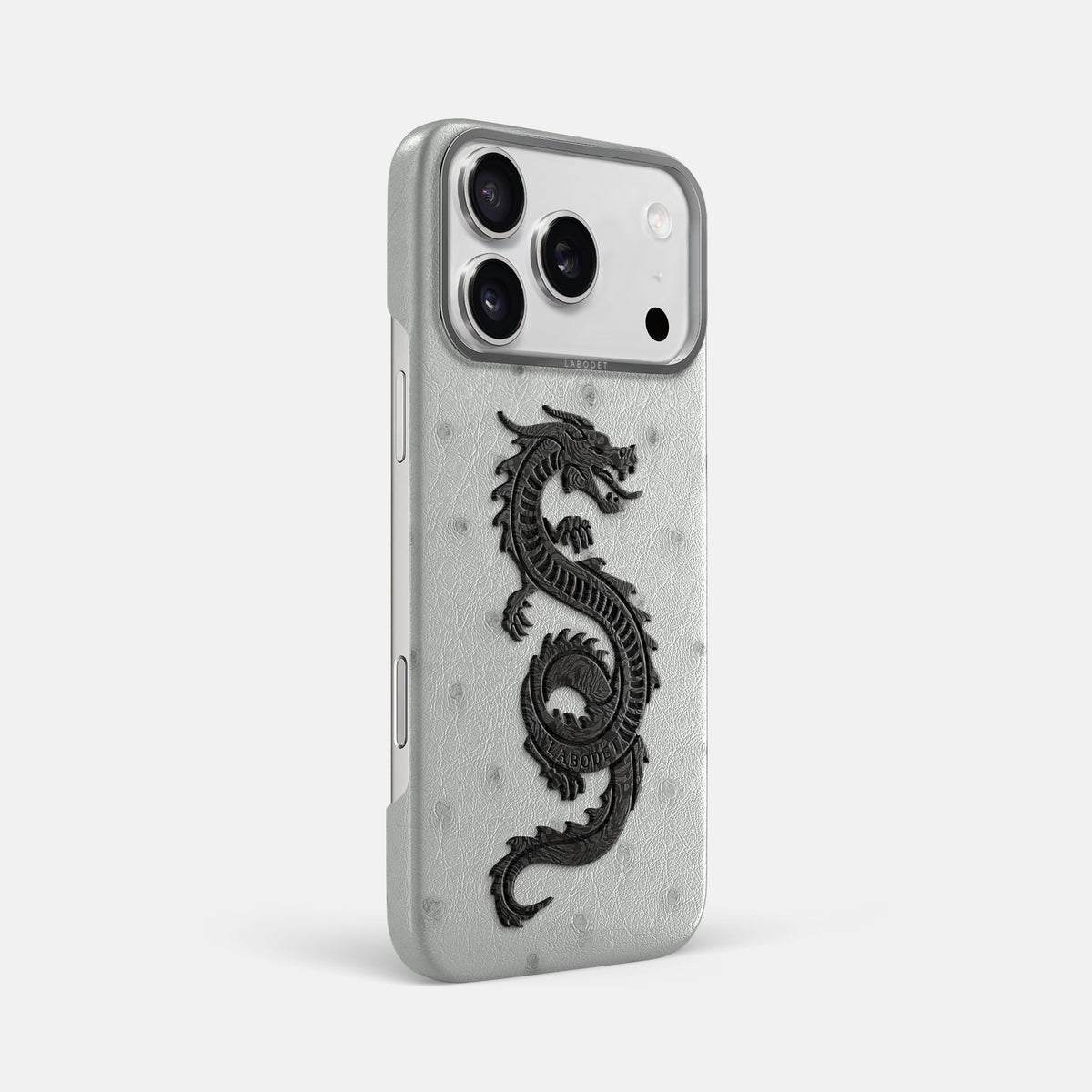Classic Case With Carbon Dragon For iPhone 18 Pro Max In Ostrich -2 | White-Steel