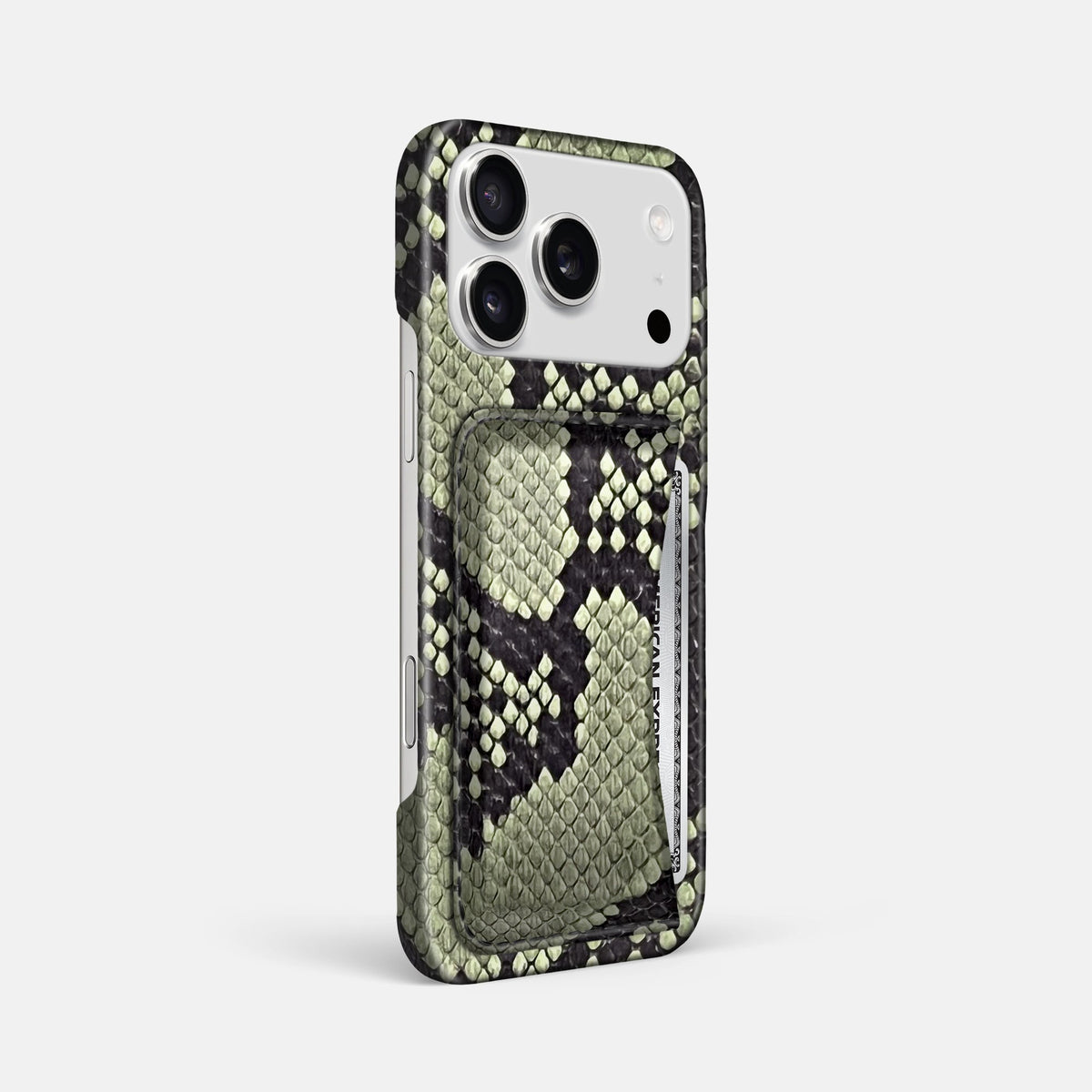 Slim Card Case For iPhone 18 Pro Max In Deluxe Python -2 | Army-Green