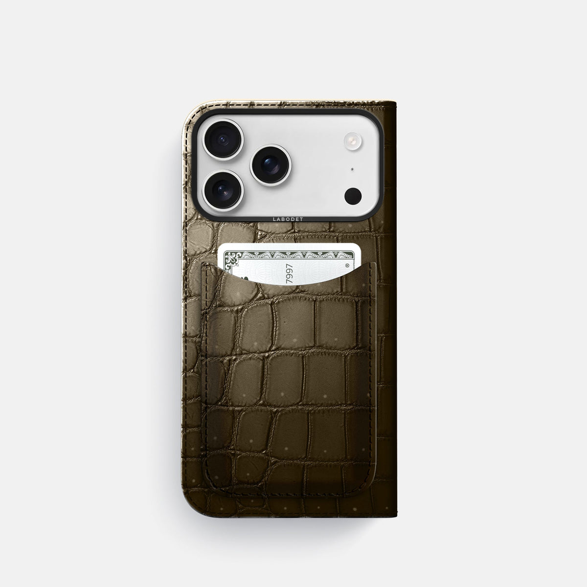 Folio Case with Card For iPhone 18 Pro In Porosus Crocodile -3 | Bronze-Black