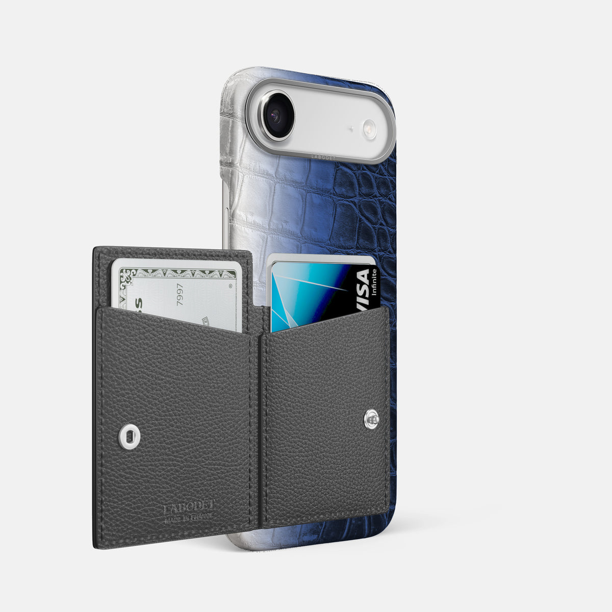 Bi-Fold Case For iPhone 17 Air In Himalayan Crocodile -2 | Navy-Blue-Steel