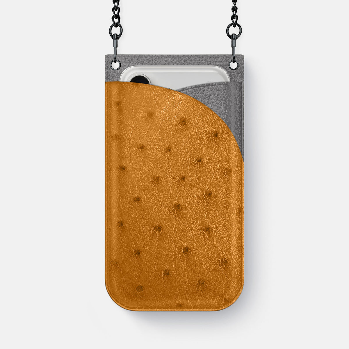 Crossbody Bag For iPhone 18 Pro Max In Ostrich -1 | Chestnut-Black