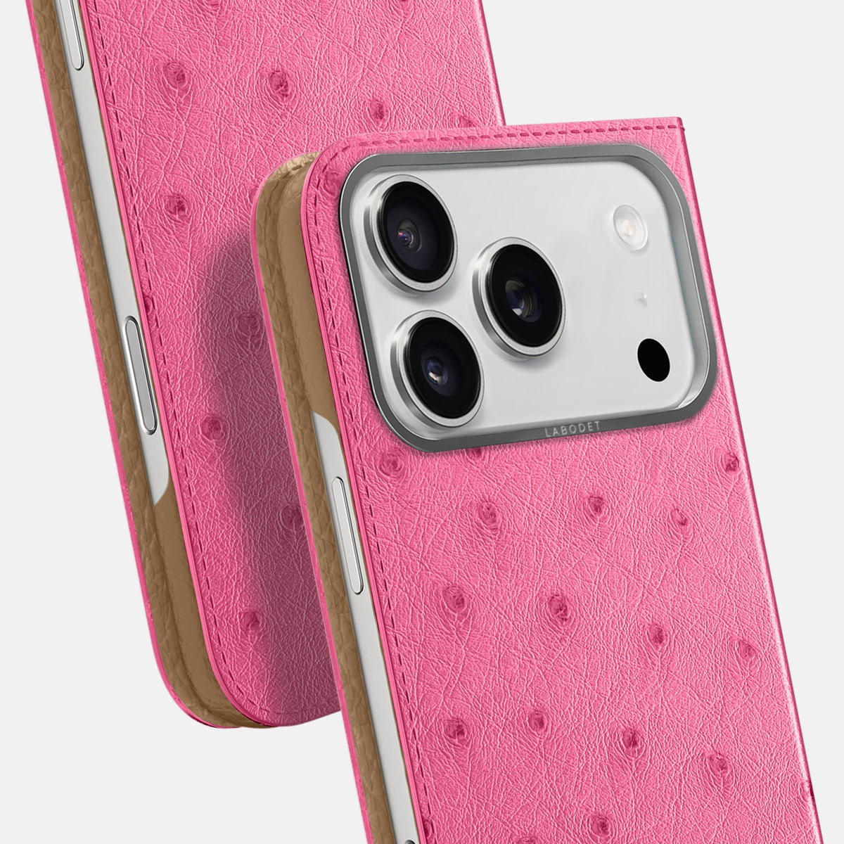 Folio Case For iPhone 18 Pro In Ostrich -5 | Pink-Steel