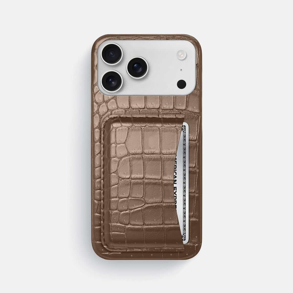 Slim Card Case For iPhone 18 Pro Max In Porosus Crocodile -1 | Fur-Brown