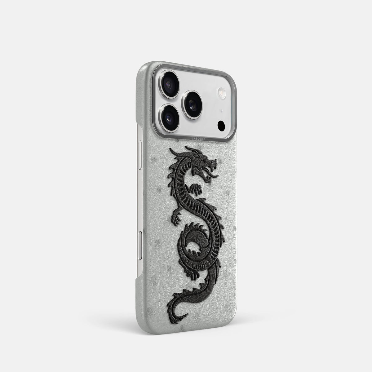 Classic Case With Carbon Dragon For iPhone 18 Pro In Ostrich -2 | White-Steel