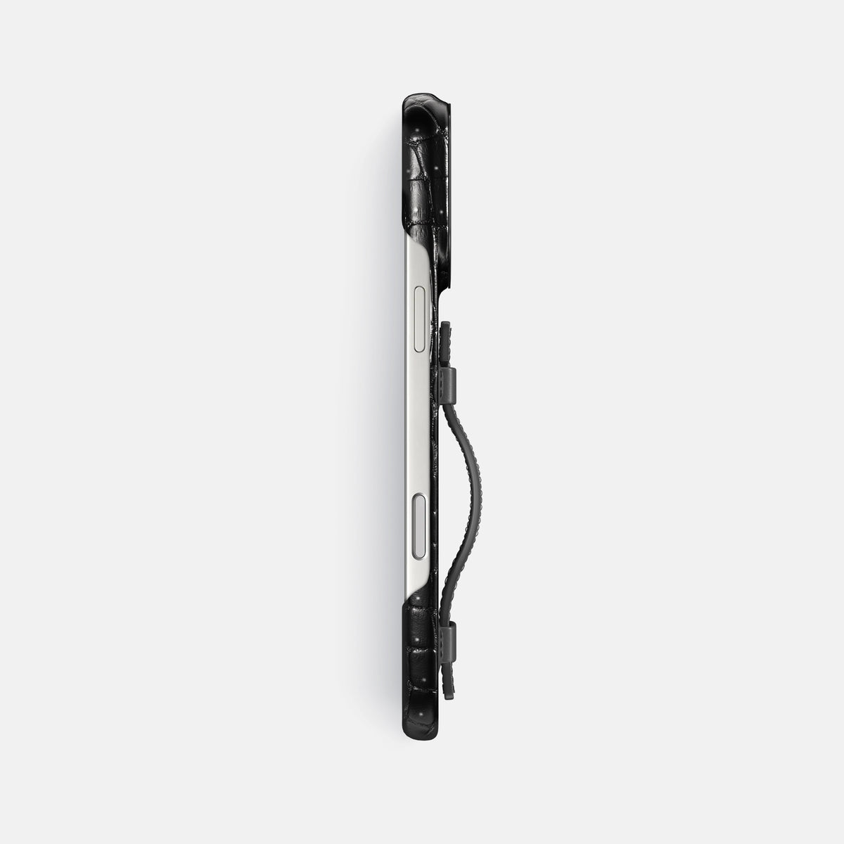 Handle Case For iPhone 17 Pro Max In Porosus Crocodile -3 | Shiny-Black-Black