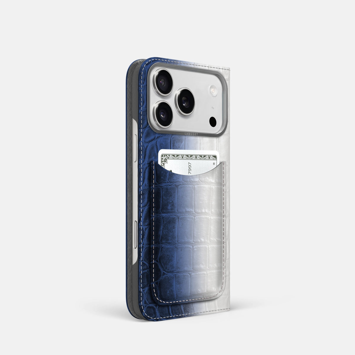 Folio Case with Card For iPhone 18 Pro In Himalayan Crocodile -1 | Navy-Blue-Steel