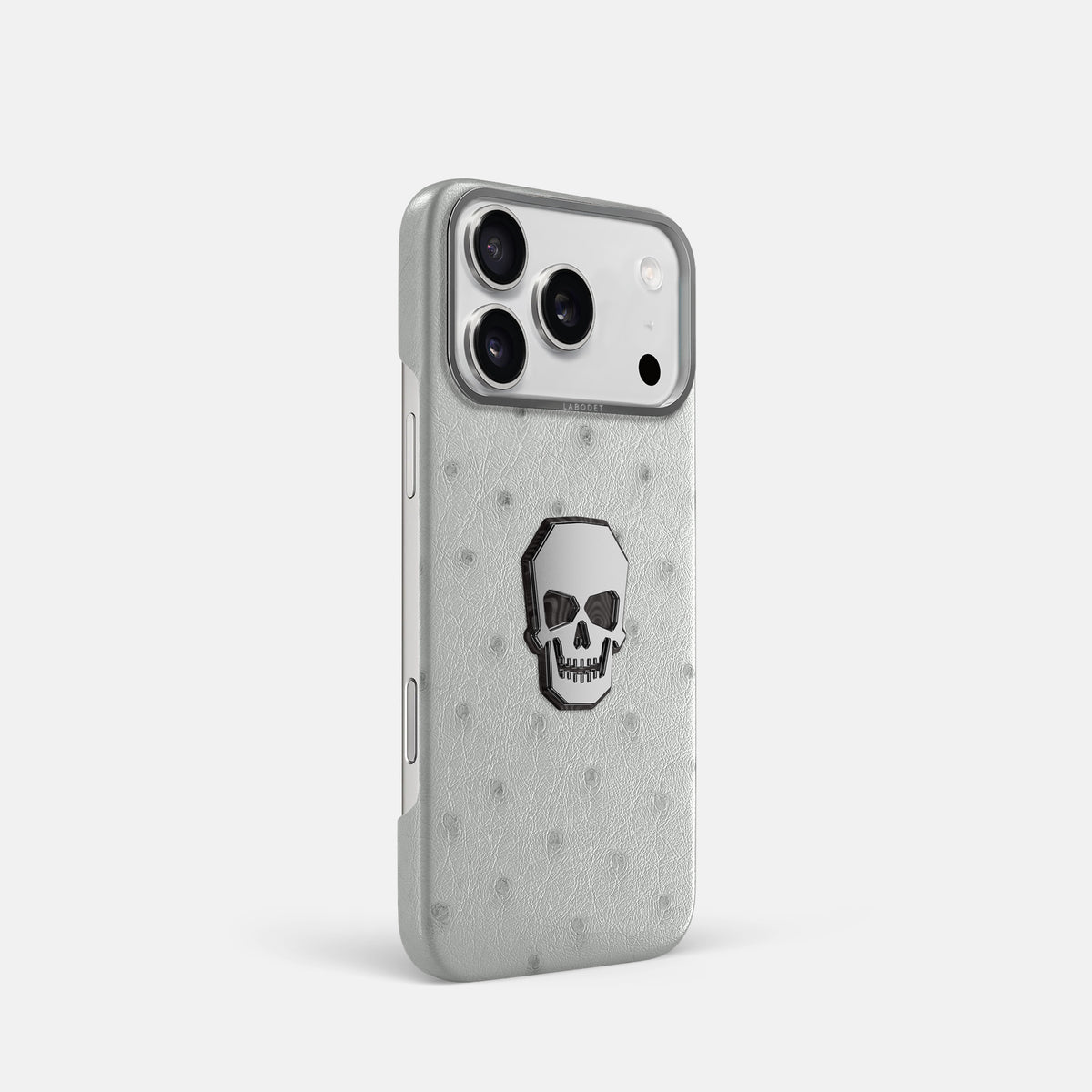 Classic Case With Titanium Skull For iPhone 17 Pro In Ostrich -2 | White-Steel