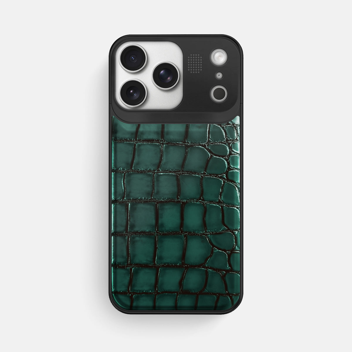 Metal Case For iPhone 17 Pro Max In Patina Alligator -1 | Green-Black