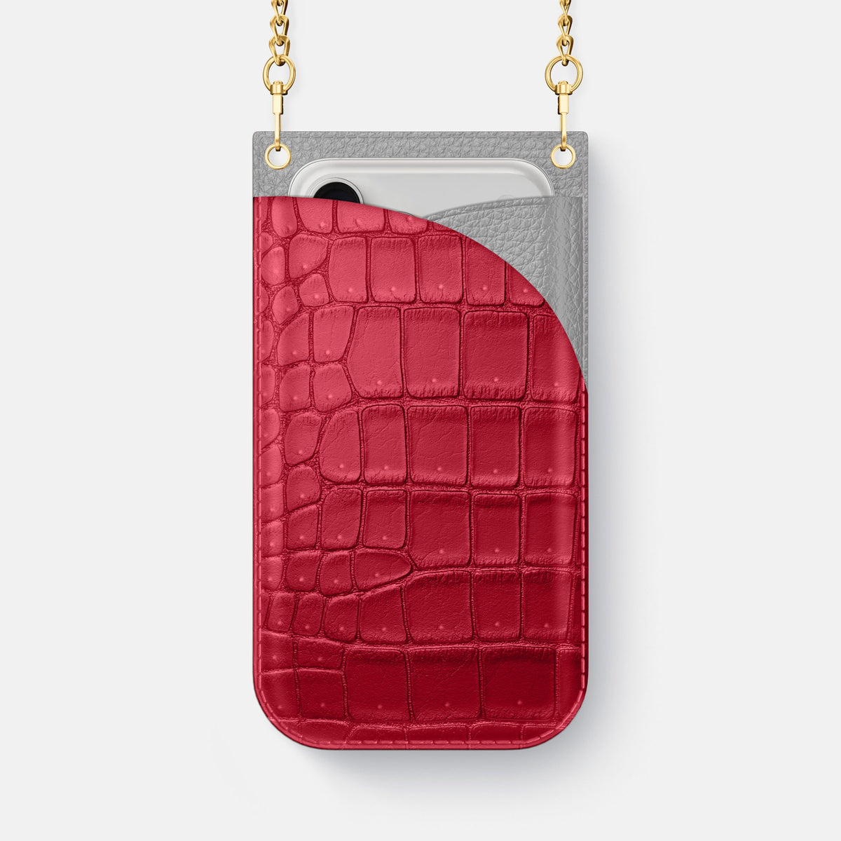 Crossbody Bag For iPhone 18 Pro Max In Porosus Crocodile -1 | Burgundy-Gold