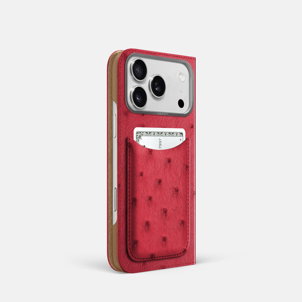 Folio Case with Card For iPhone 18 Pro In Ostrich -1 | Red-Steel