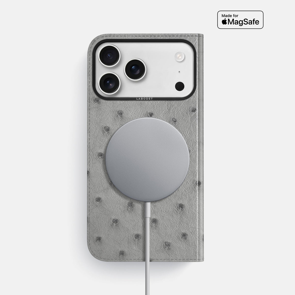 Folio Case For iPhone 18 Pro Max In Ostrich -3 | Silver-Black