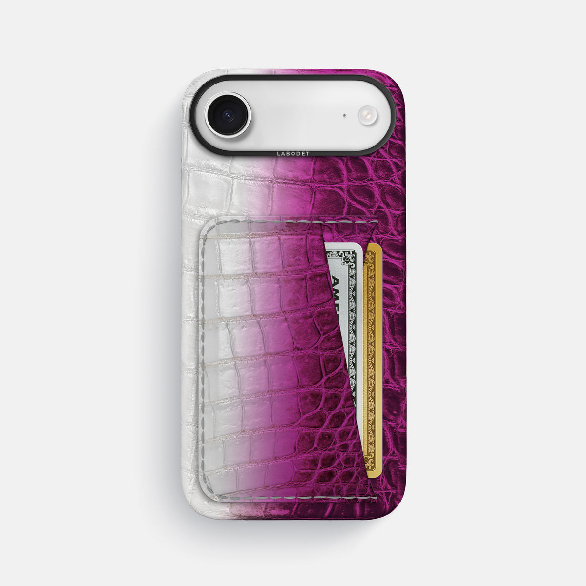 Double Card Case For iPhone 17 Air In Himalayan Crocodile -1 | Fuchsia-Black
