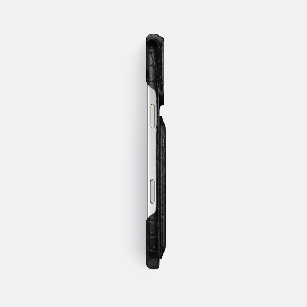Double Card Case For iPhone 17 Pro Max In Porosus Crocodile -3 | Black-Black