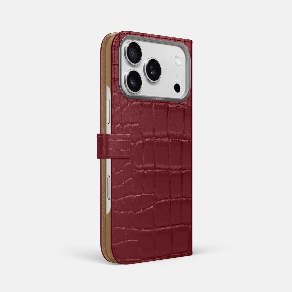 Folio Case with Clasp For iPhone 18 Pro Max In Alligator -1 | Burgundy-Steel