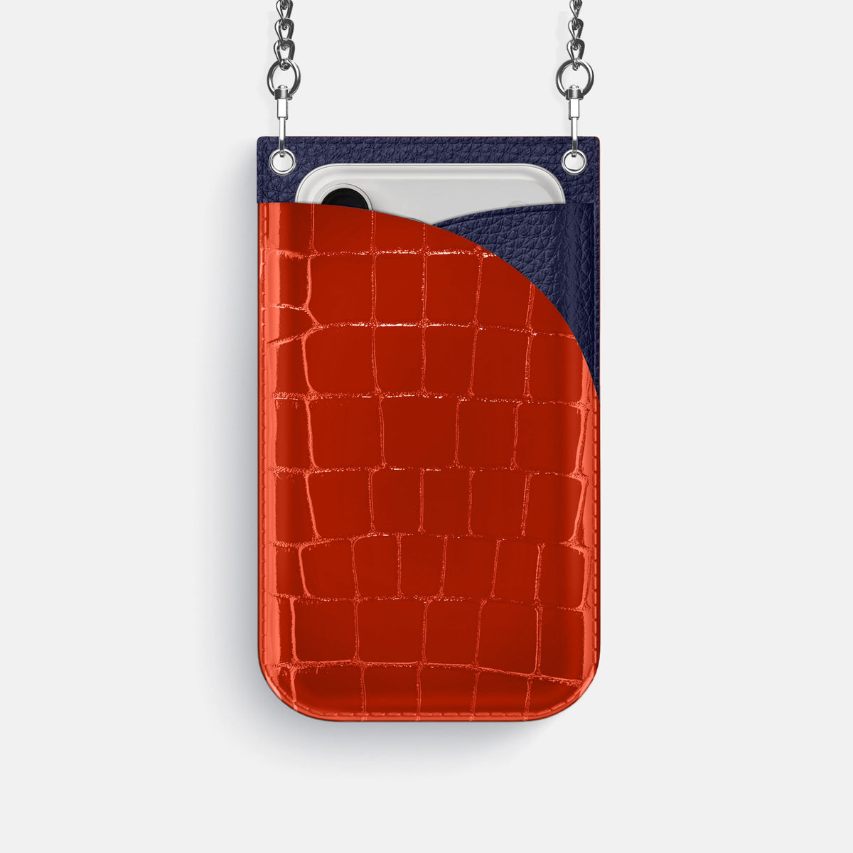 Crossbody Bag For iPhone 18 Pro In Shiny Alligator -1 | Orange-Steel