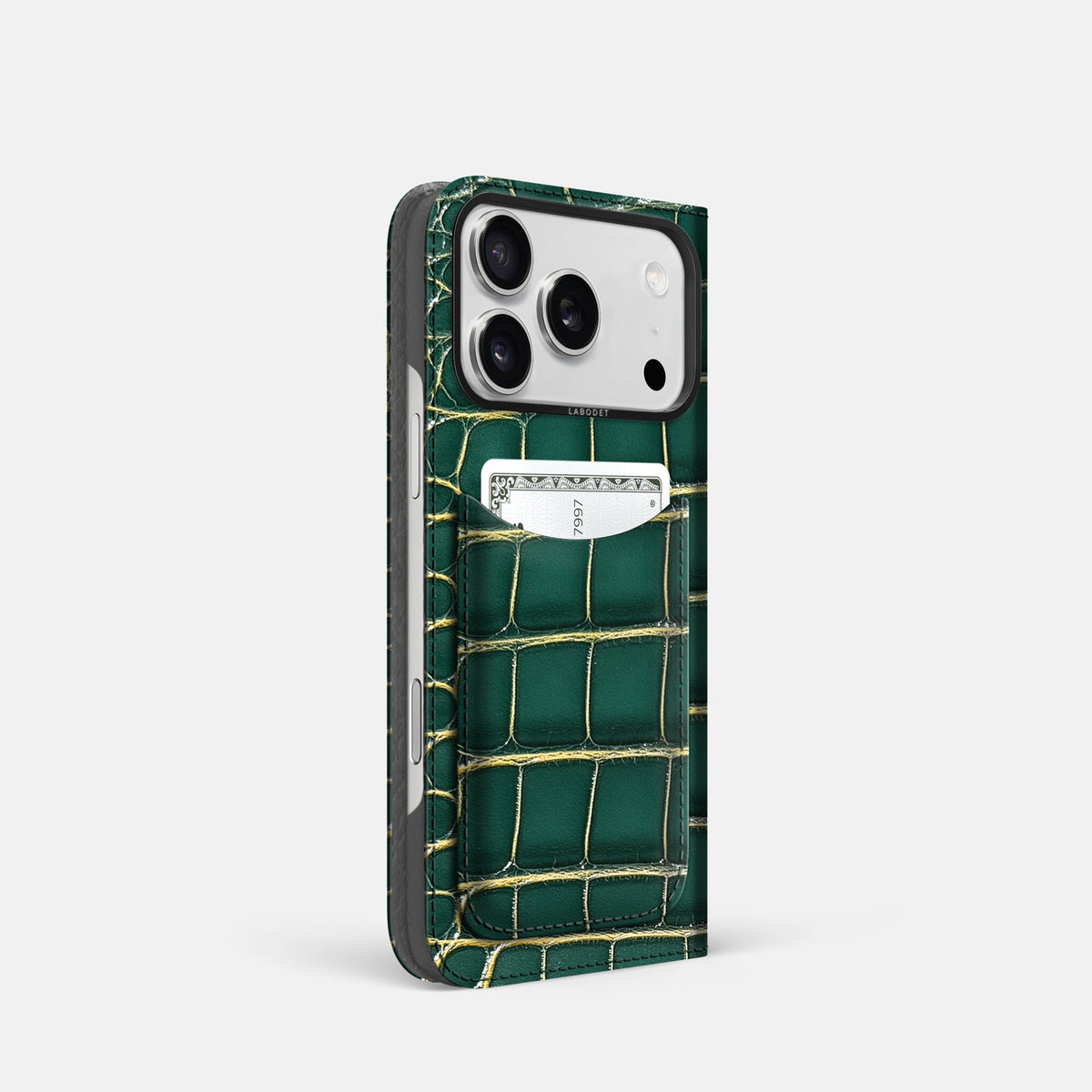 Folio Case with Card For iPhone 18 Pro In Patina Alligator -1 | Cambridge-Black