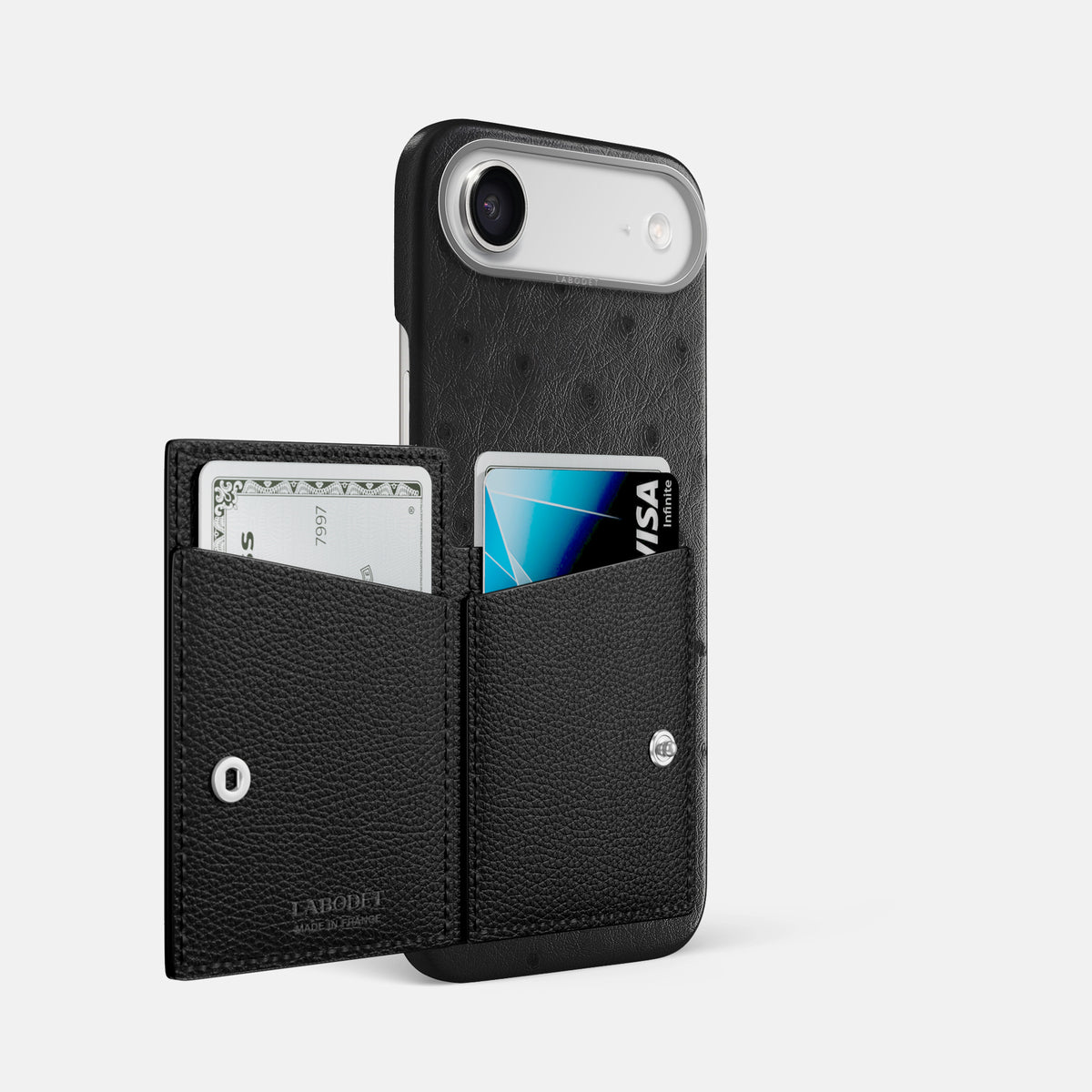 Bi-Fold Case For iPhone 17 Air In Ostrich -2 | Black-Steel