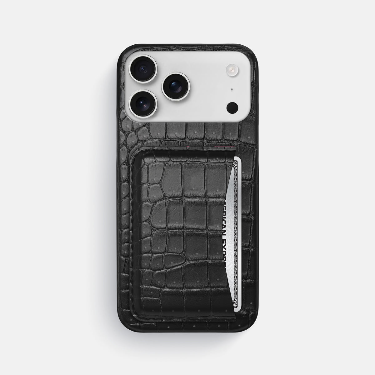 Slim Card Case For iPhone 17 Pro Max In Porosus Crocodile -1 | Black