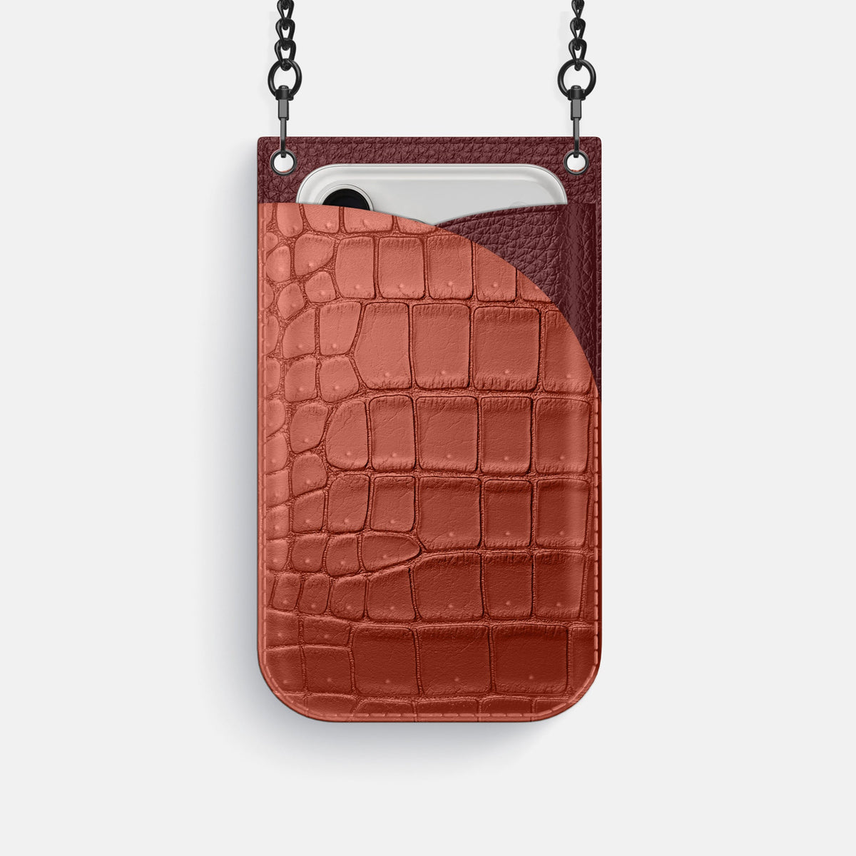 Crossbody Bag For iPhone 18 Pro In Porosus Crocodile -1 | Mahogany-Brown-Black