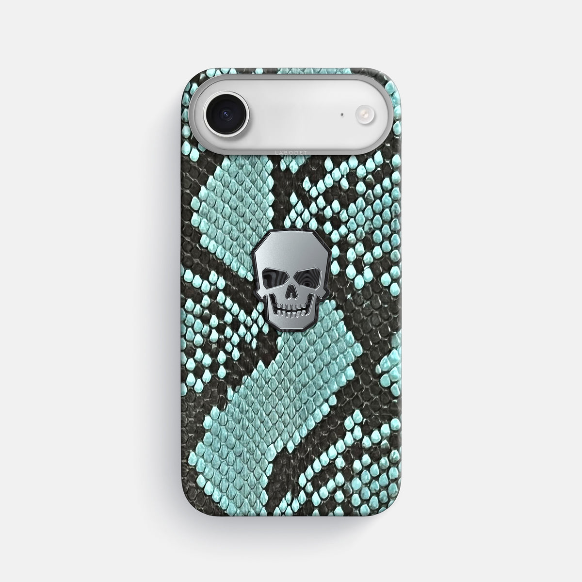 Classic Case With Titanium Skull For iPhone 17 Air In Deluxe Python -1 | Blue-Lagoon-Steel