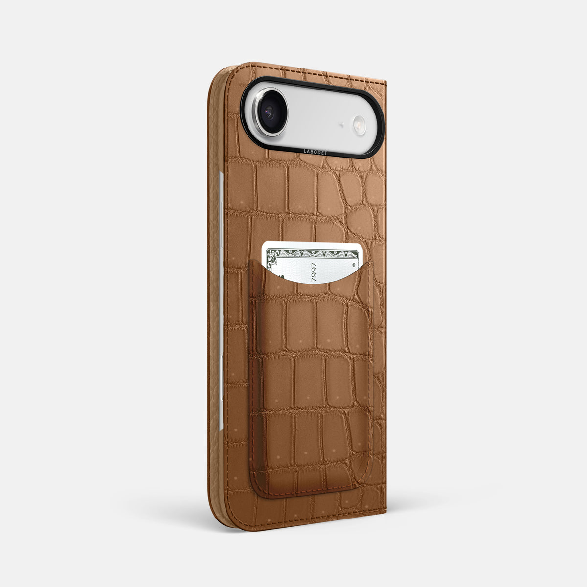 Folio Case with Card For iPhone 17 Air In Porosus Crocodile -1 | Milk-Chocolate-Black
