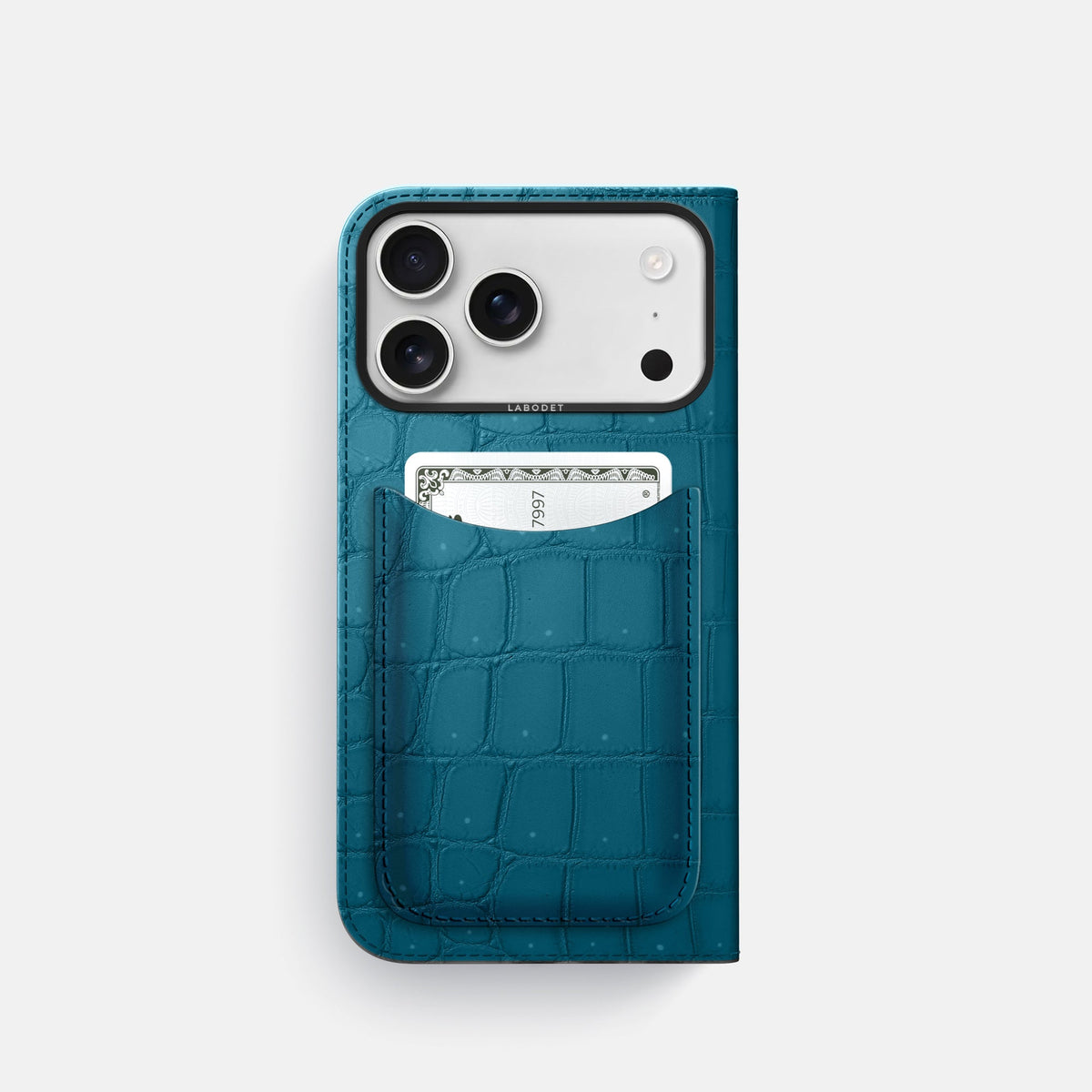 Folio Case with Card For iPhone 18 Pro In Porosus Crocodile -3 | Turquoise-Black