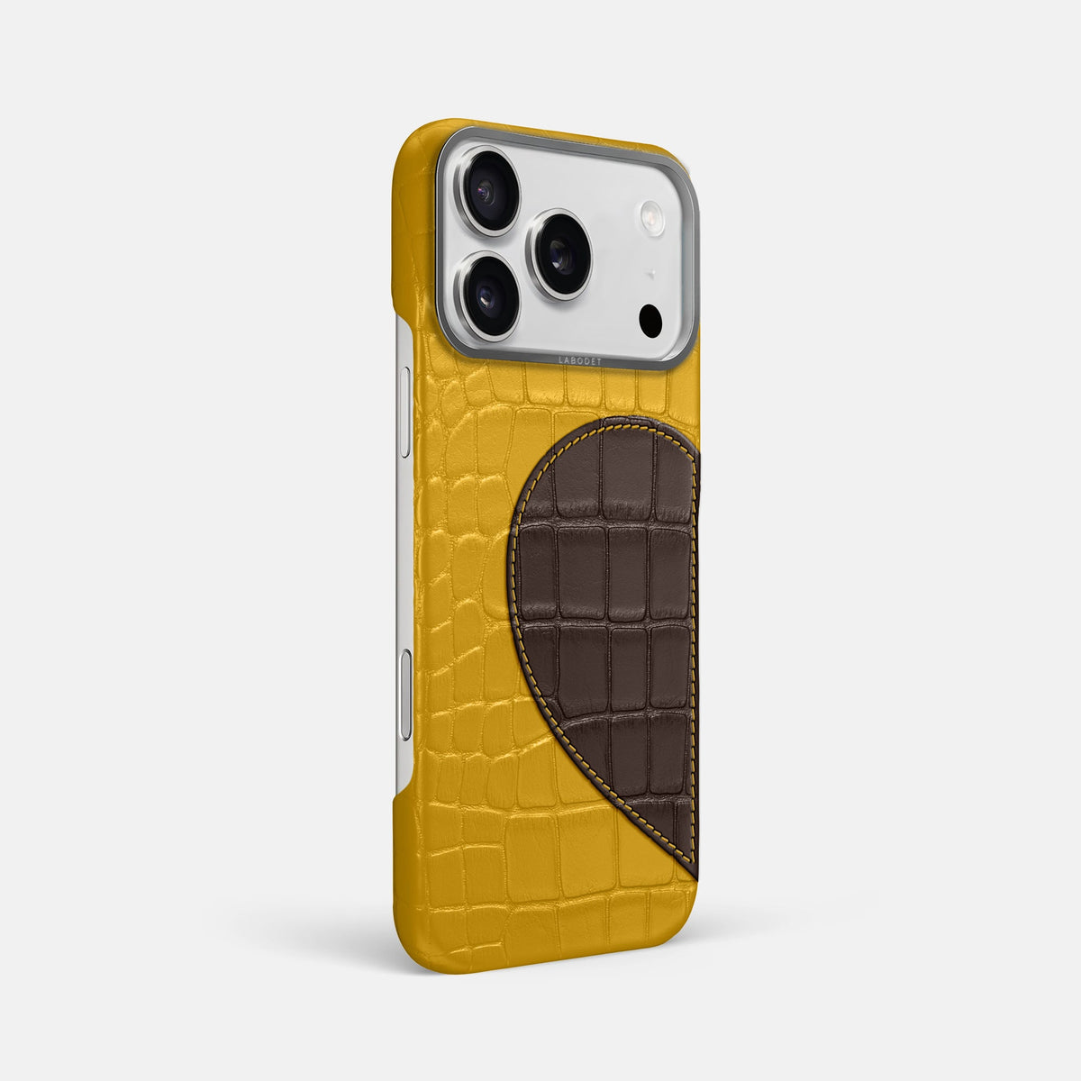 Classic Case With Half Heart - Left For iPhone 18 Pro Max In Alligator -2 | Yellow-Steel
