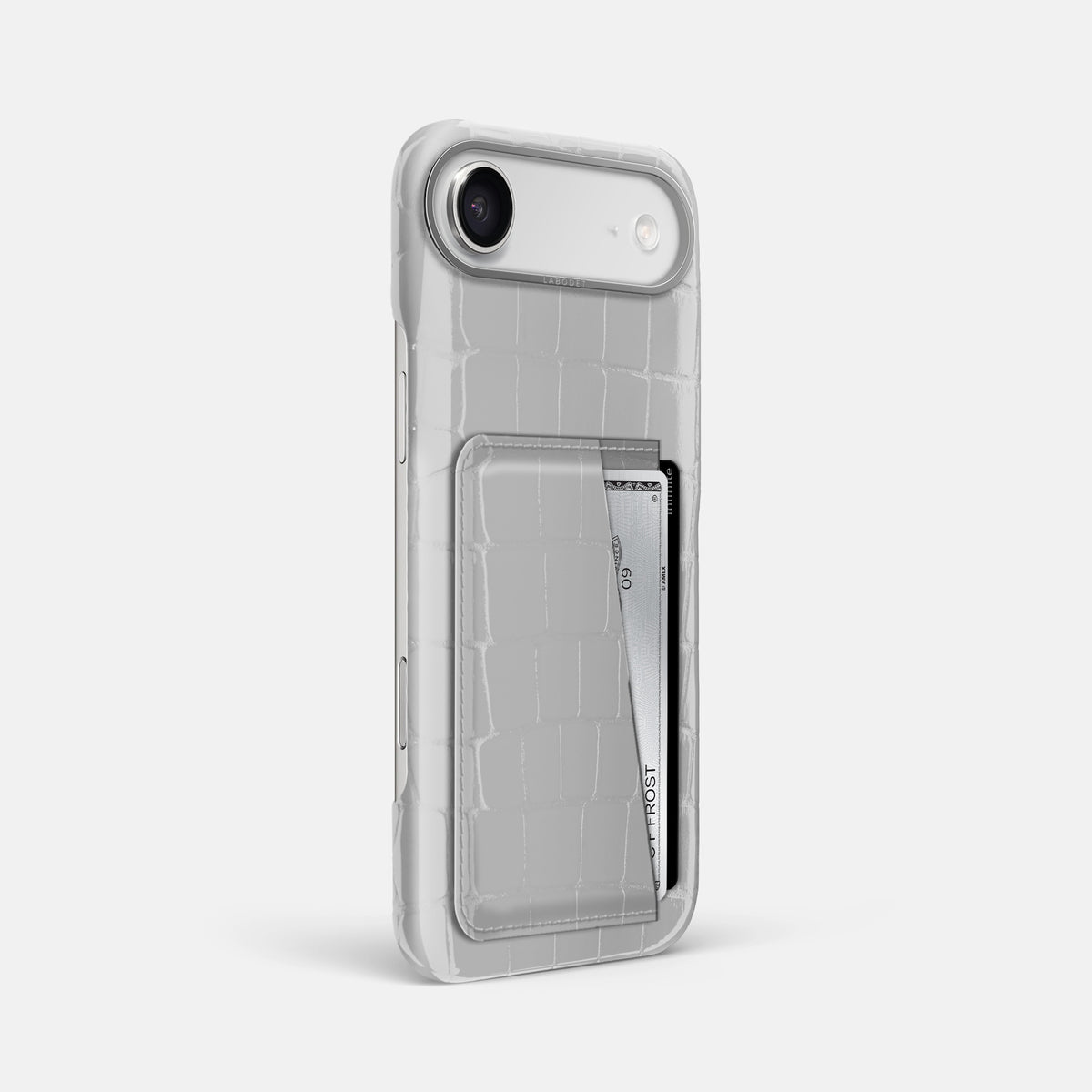 Double Card Case For iPhone 17 Air In Shiny Alligator -2 | White-Steel