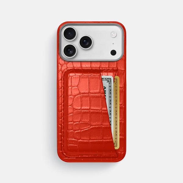 Double Card Case For iPhone 17 Pro Max In Porosus Crocodile