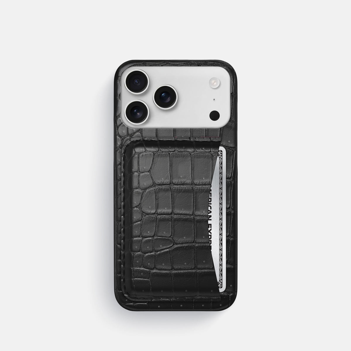 Slim Card Case For iPhone 17 Pro In Porosus Crocodile -1 | Black