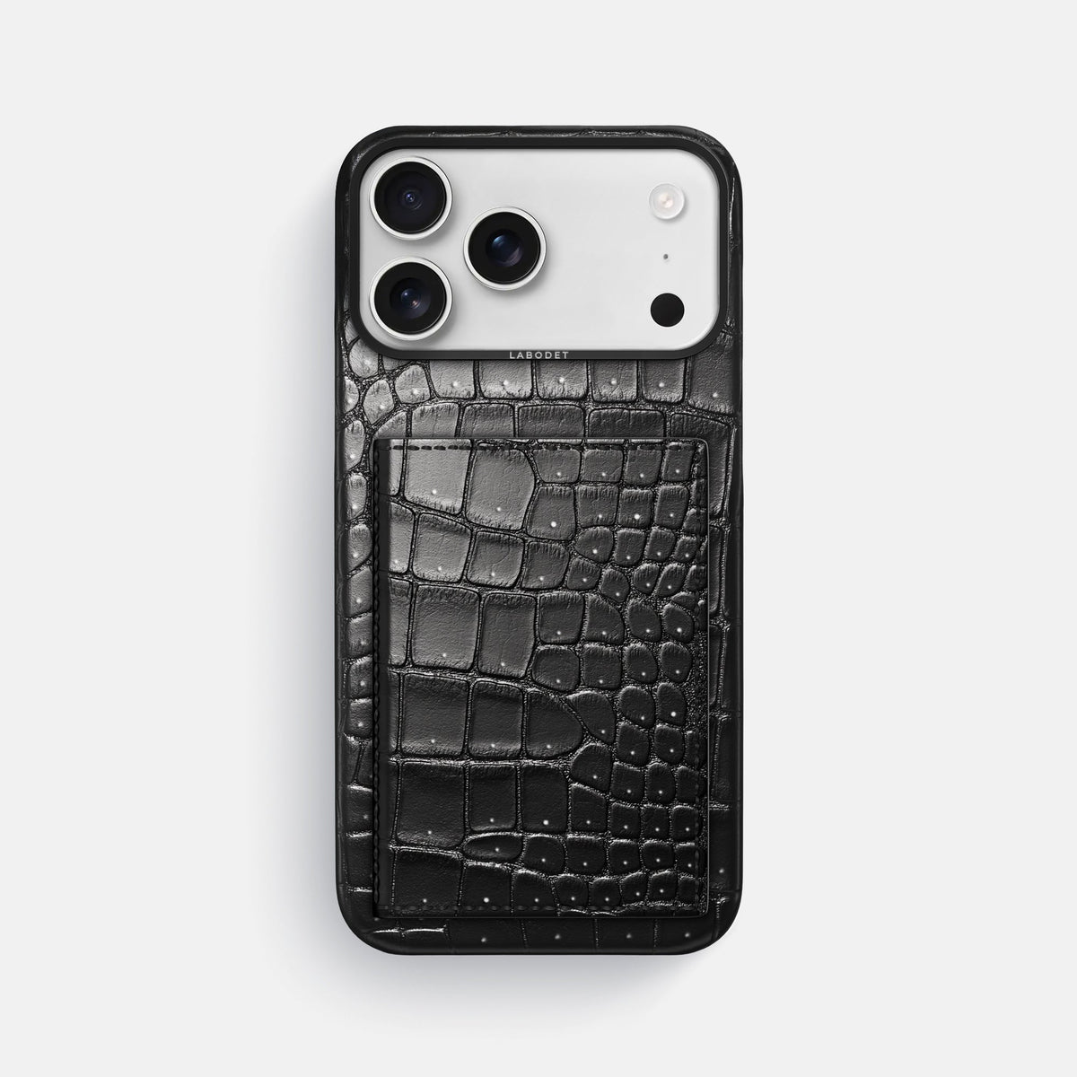 Bi-Fold Case For iPhone 18 Pro Max In Porosus Crocodile -1 | Shiny-Black-Black