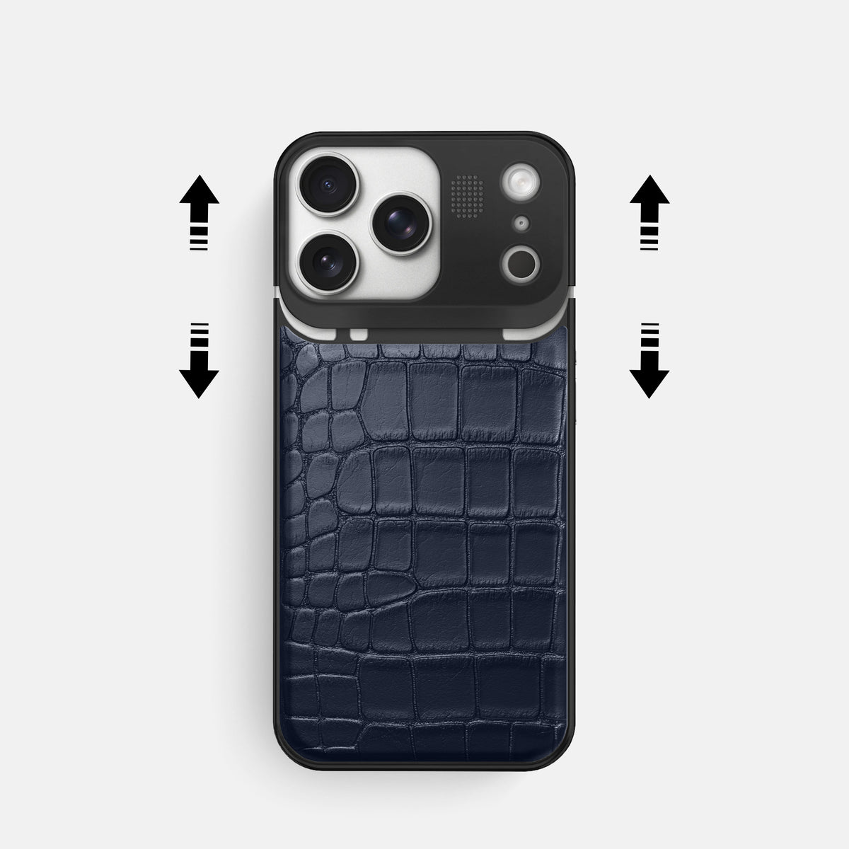 Metal Case For iPhone 17 Pro In Alligator -2 | Navy-Blue-Black