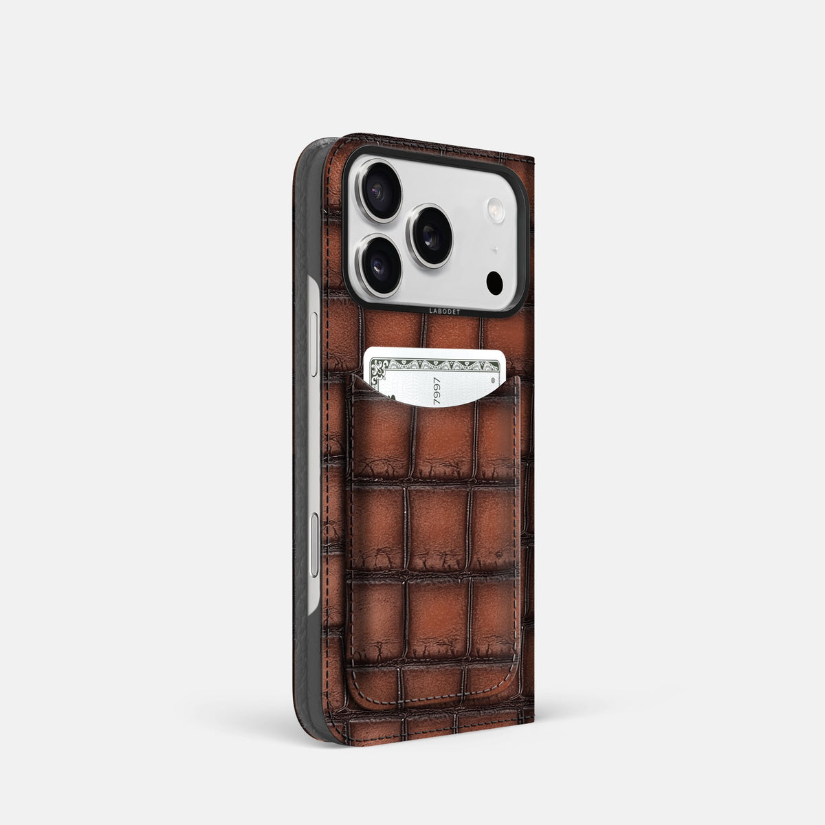 Folio Case with Card For iPhone 18 Pro In Patina Alligator -1 | Baobab-Black