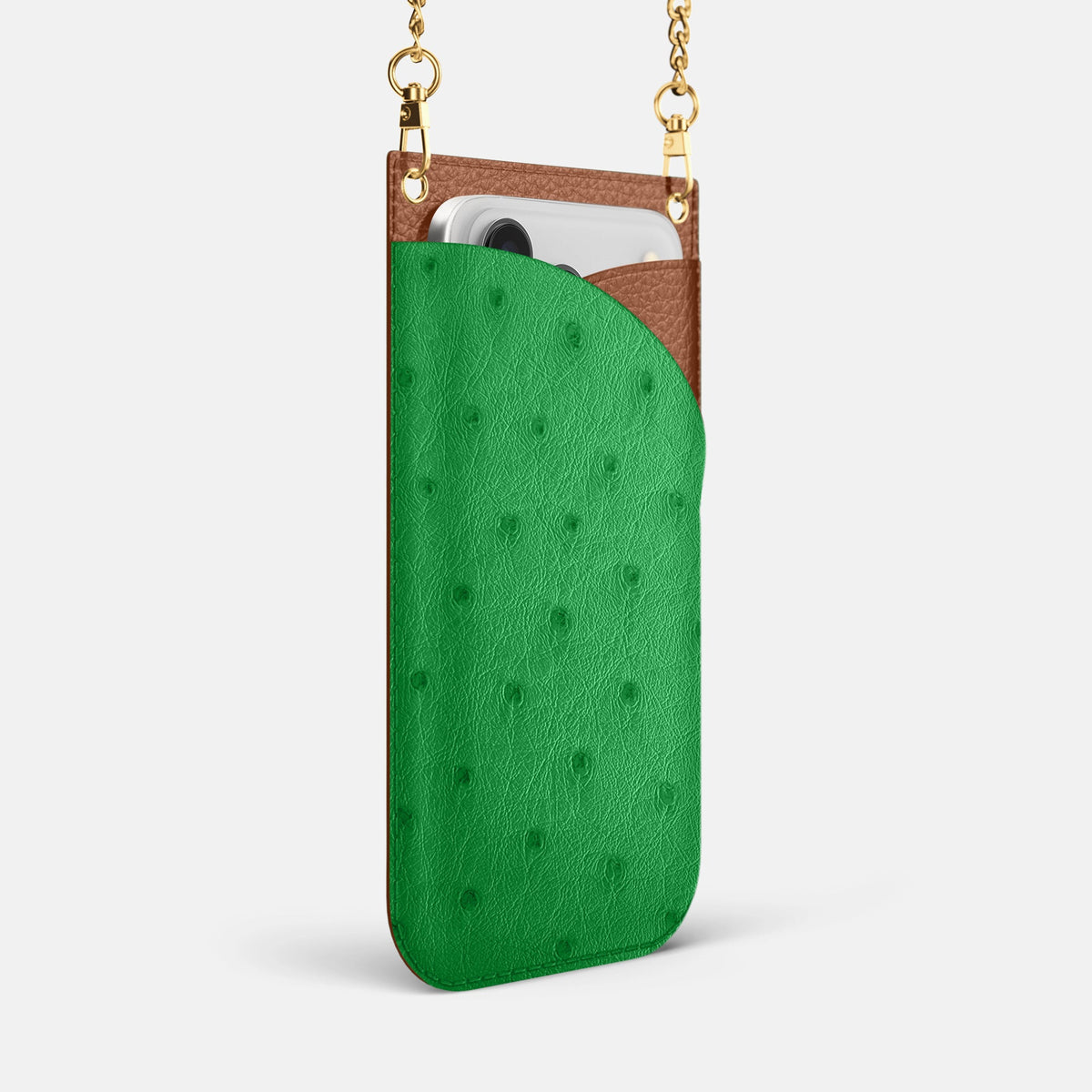 Crossbody Bag For iPhone 18 Pro Max In Ostrich -2 | Kentucky-Green-Gold