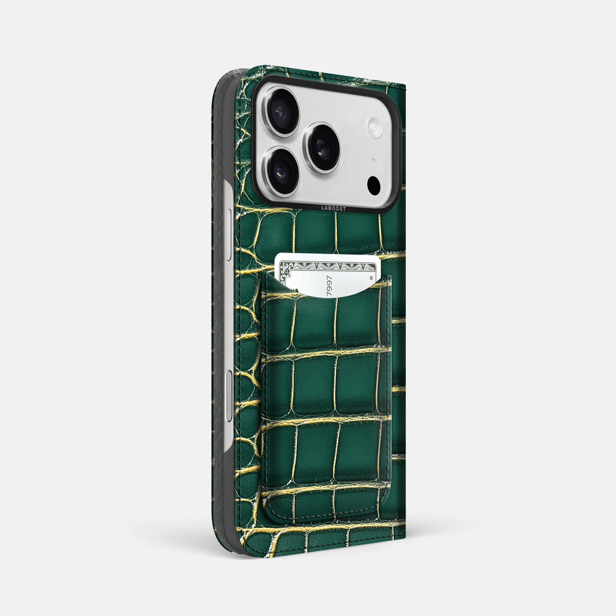 Folio Case with Card For iPhone 18 Pro Max In Patina Alligator -1 | Cambridge-Black