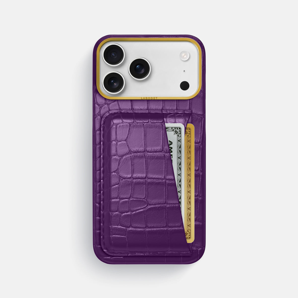 Double Card Case For iPhone 17 Pro Max In Alligator -1 | Purple-Gold