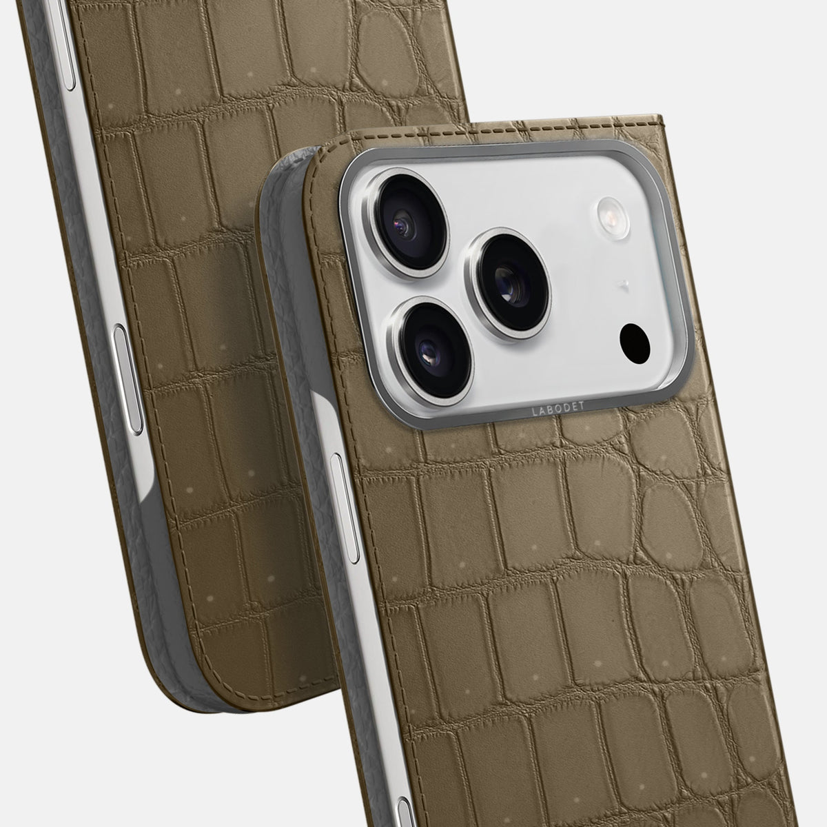 Folio Case For iPhone 18 Pro Max In Porosus Crocodile -5 | Kaki-Green-Steel