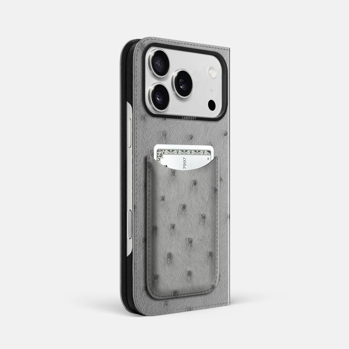 Folio Case with Card For iPhone 17 Pro Max In Ostrich -1 | Silver-Black
