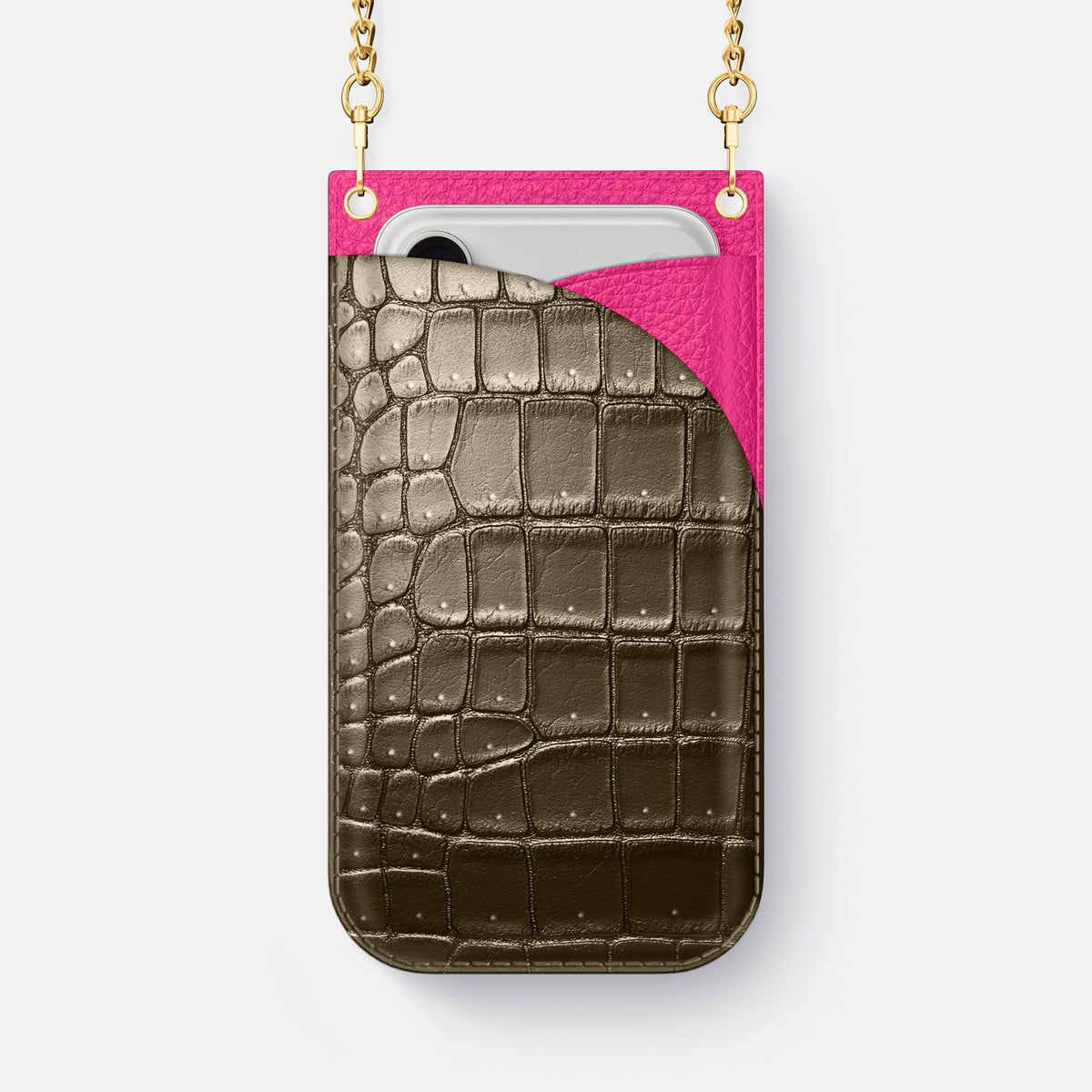 Crossbody Bag For iPhone 18 Pro Max In Porosus Crocodile -1 | Bronze-Gold