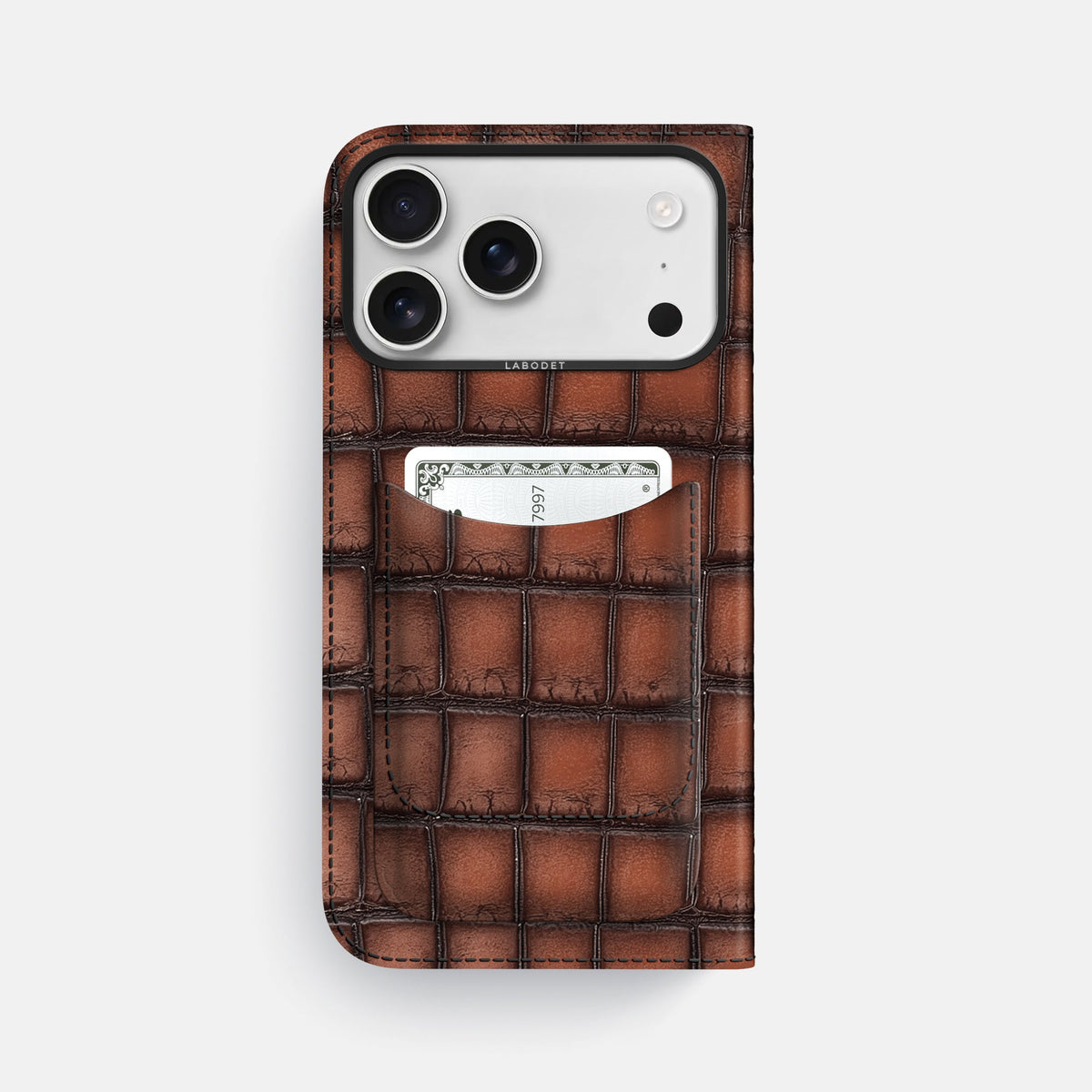 Folio Case with Card For iPhone 18 Pro Max In Patina Alligator -3 | Baobab-Black